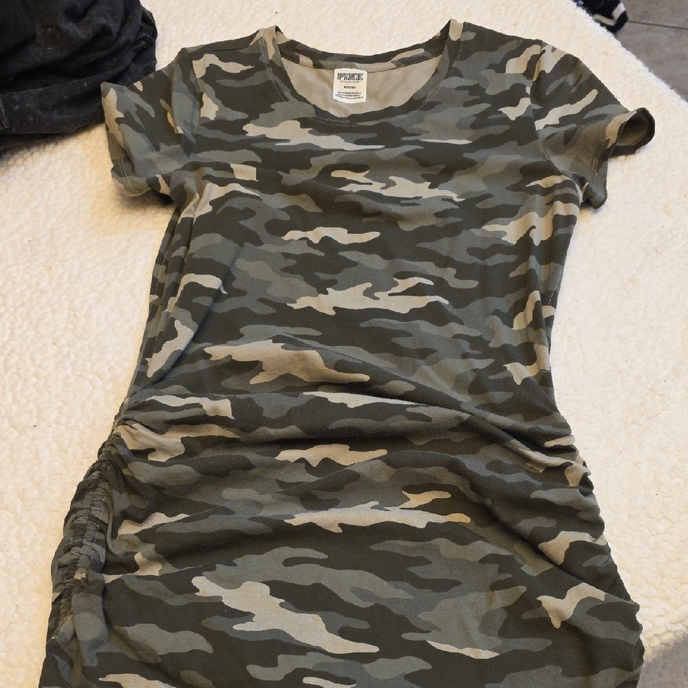 Pink Brand Camo Ruched Side T-Shirt Dress